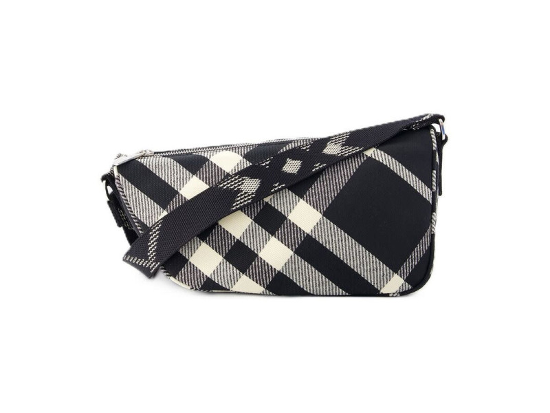 Burberry Check-Pattern Synthetic Crossbody Bag – Shield Messenger S Black