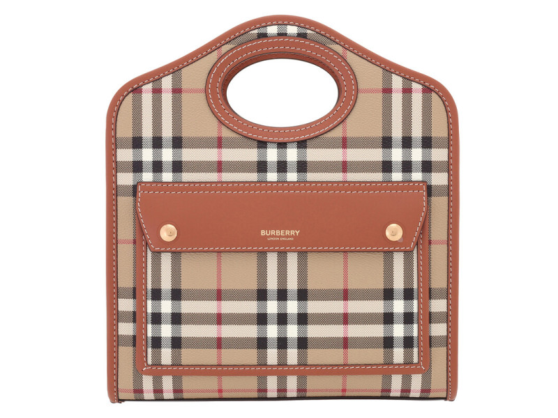 Burberry Ladies Briar Brown Check and Leather Mini Pocket Bag