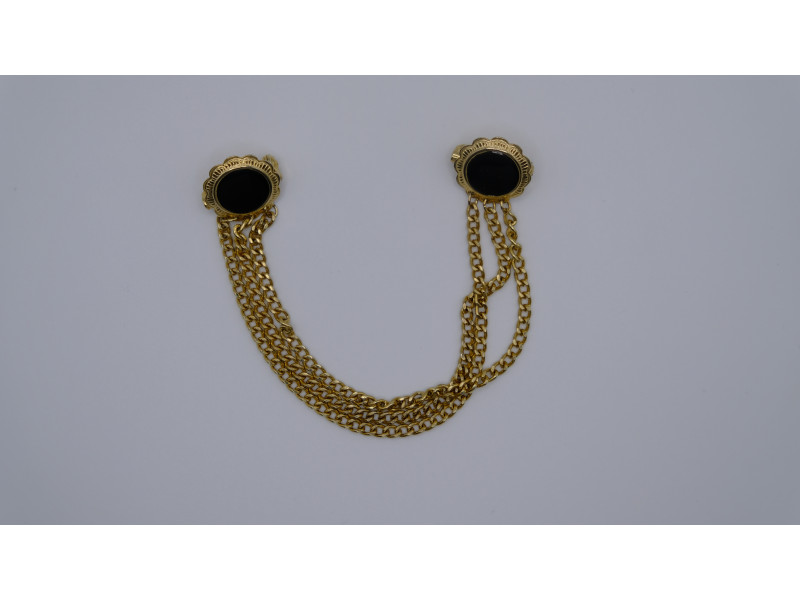 Vintage Chatelaine Brooch with Black Round Inserts