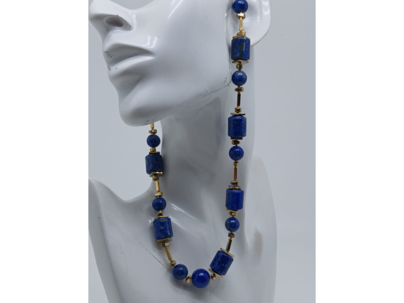 Natural Lapis Lazuli and Golden Hematite Necklace