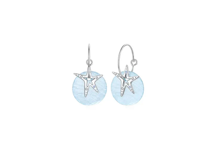 Original Design S925 Sterling Silver Blue Mother-of-Pearl Starfish Earrings