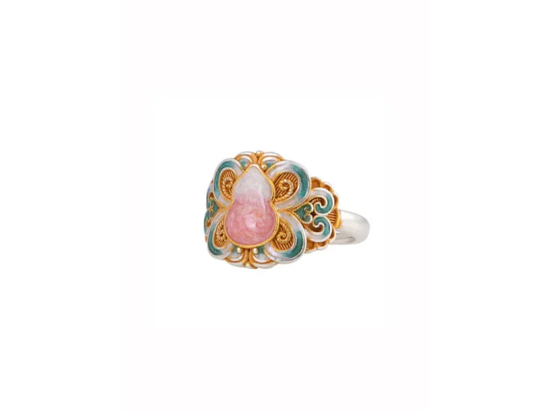 999 Silver Hollow Gourd Ring with Fish Scale Carving