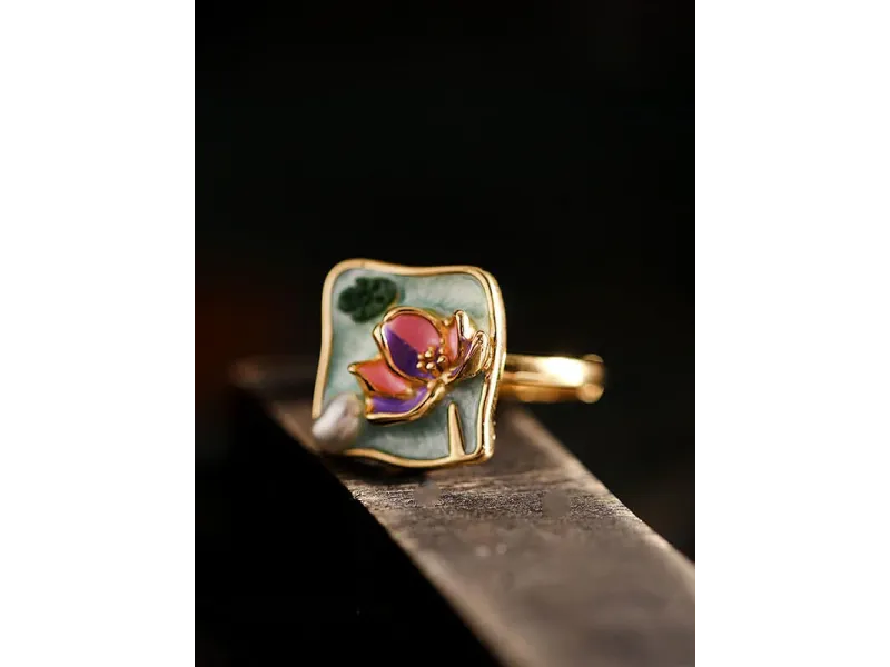 Lotus Pearl Ring | S925 Gold-Plated Enamel Jewelry