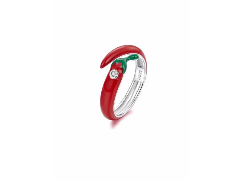 Sterling Silver Red Chili Red Oil Coating Ring