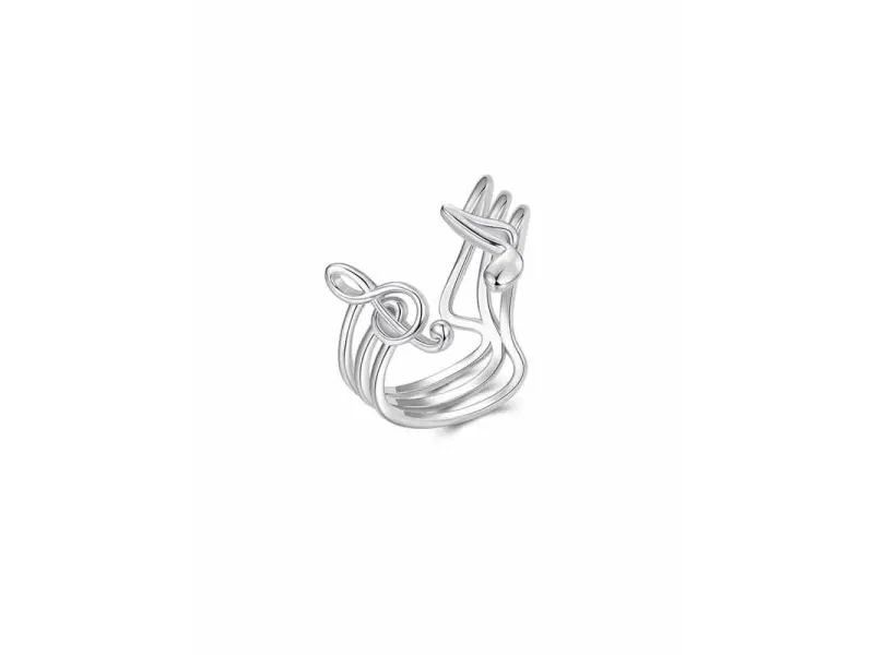 Sterling Silver 925 Multi-Layer Musical Notes Adjustable Ring