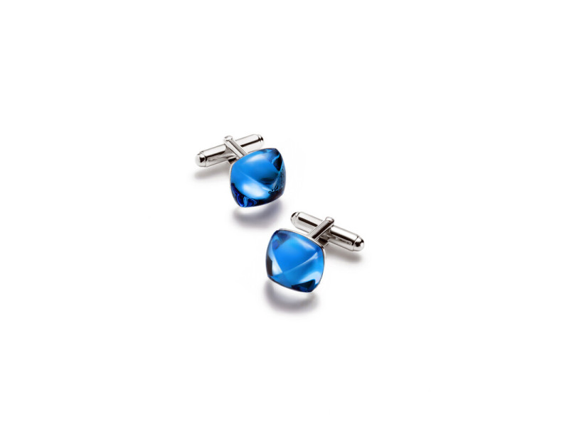 Baccarat Men's Cufflinks Medicis Silver Blue