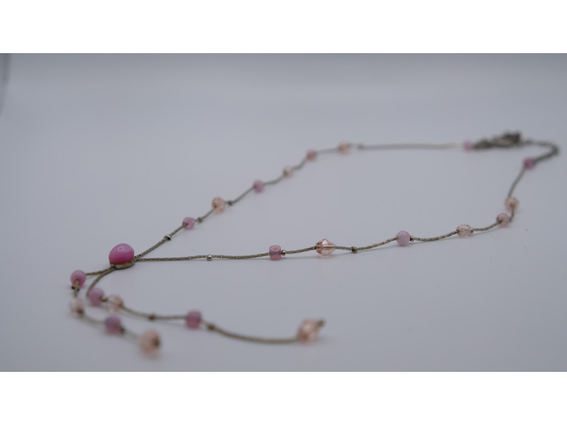 Vintage Marks & Spencer Necklace with Cat's Eye and Pink Glass Beads