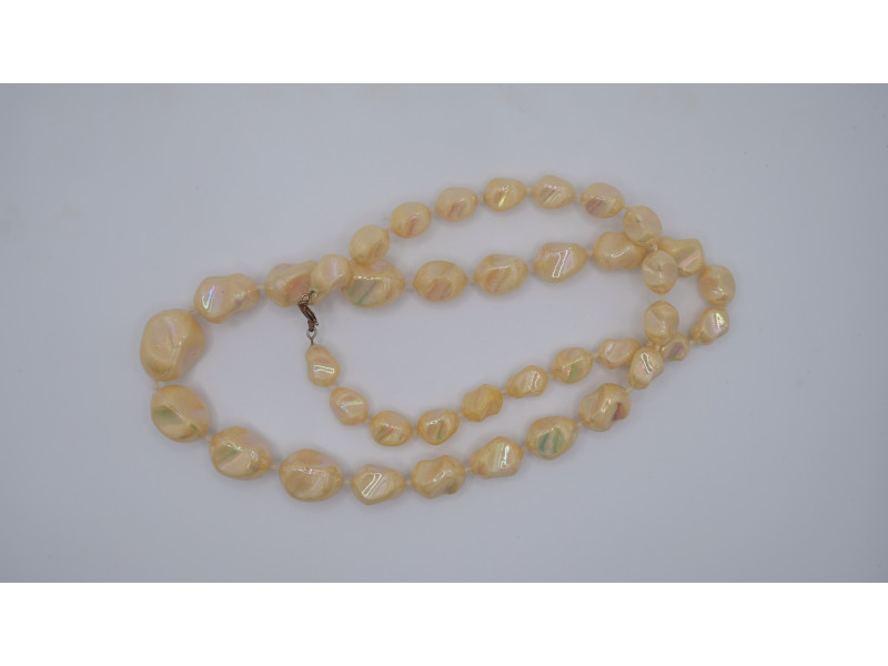 Vintage 1970s Beaded Pendant on Cord, Lustre Coating