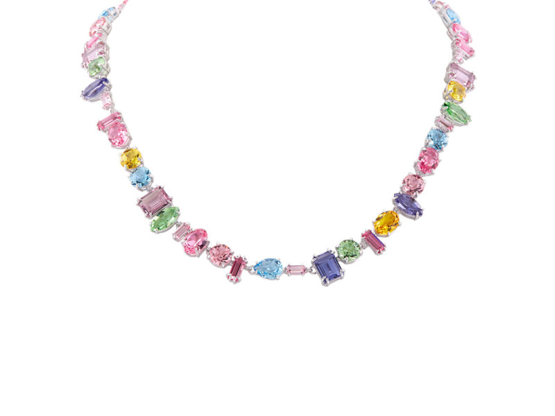 Swarovski Rhodium Plated Mixed Cuts Gema Necklace with Multicolored Crystals