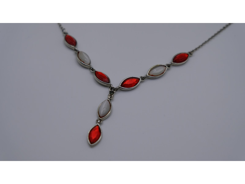 Vintage Necklace with Red Accents and Mother-of-Pearl