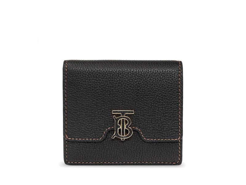Burberry Ladies Black Grainy Leather TB Folding Wallet