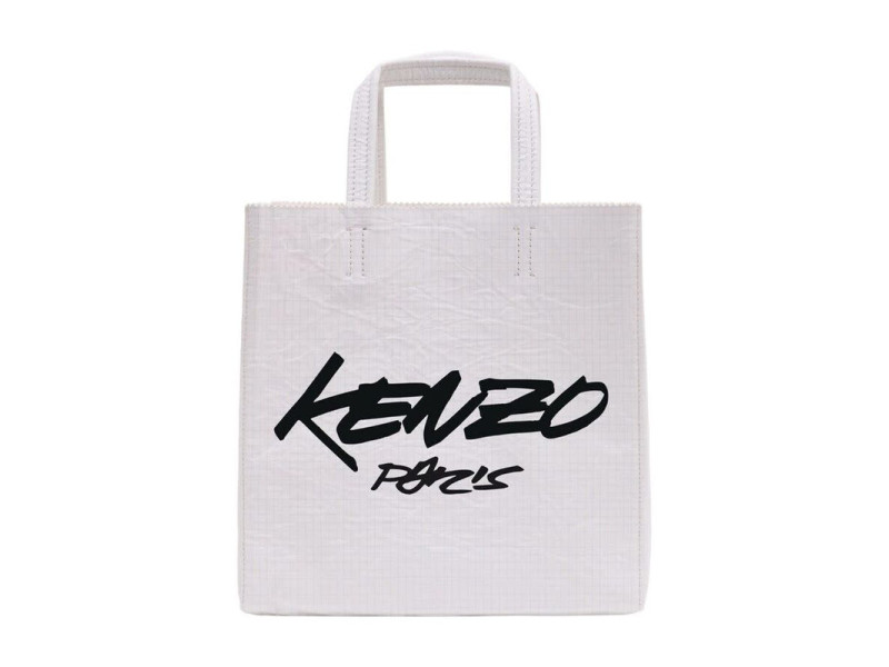Kenzo Logo-Printed Leather Tote Bag — White